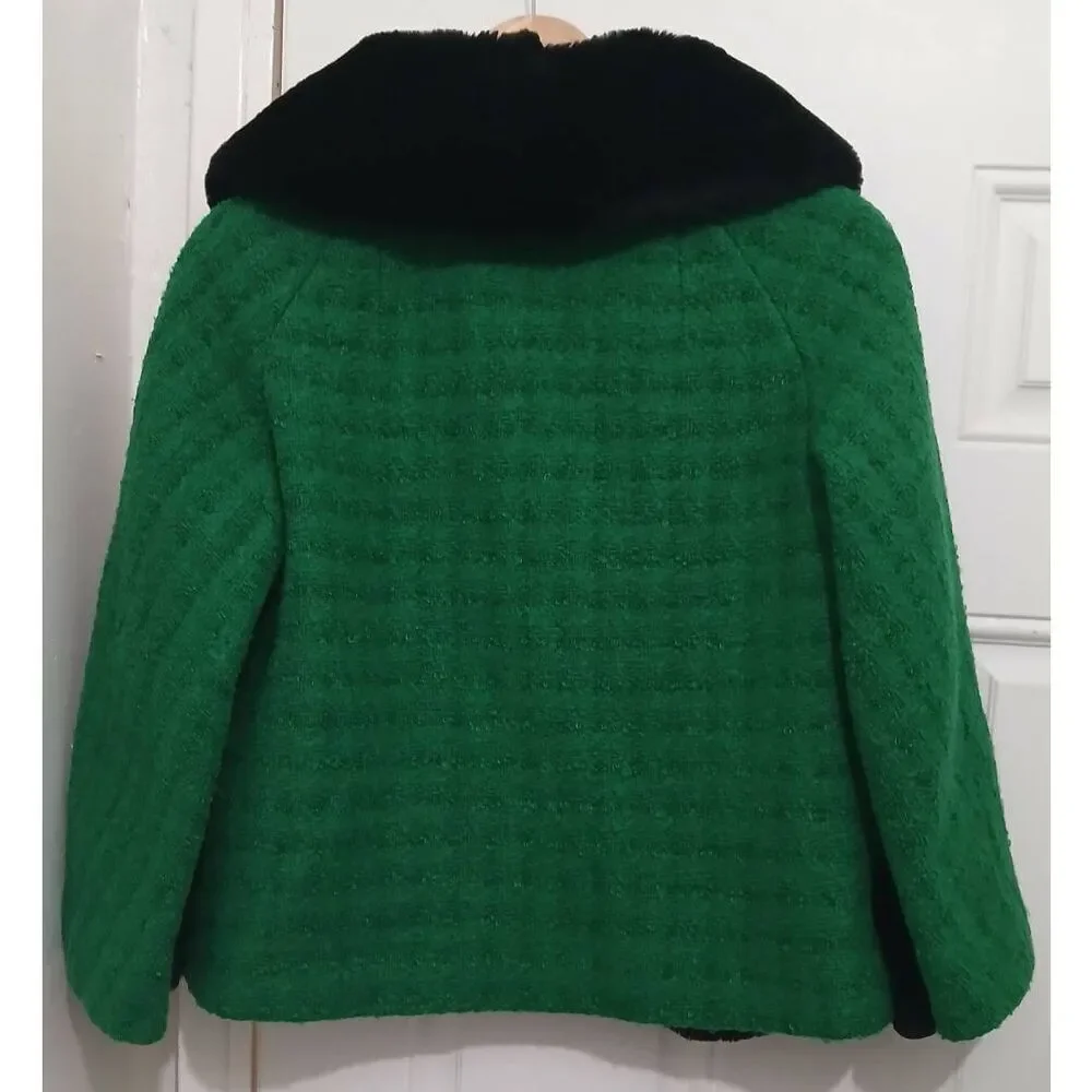Vintage Hayward Schuster womens medium 70's fur  blazer wool kelly green black